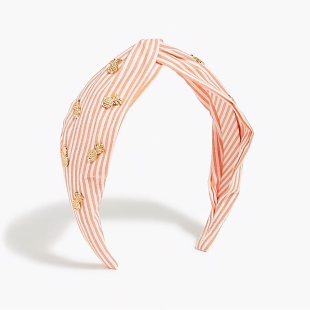 J. Crew Coral and Gold Striped Headband
